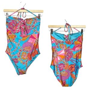 TRINA TURK Meilani lace-up bandeau one-piece swimsuit Size 8  NWT